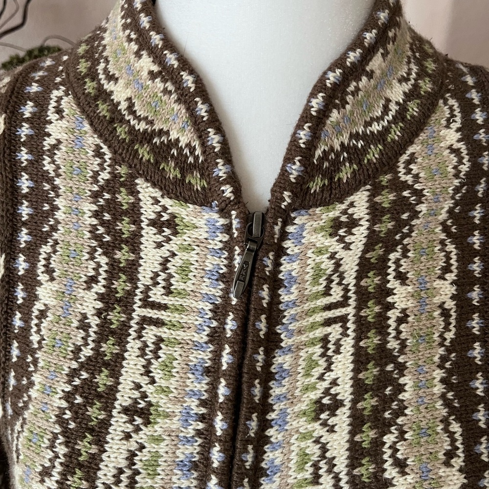 Nomadic Traders Cardigan Sweater L Fair Isle Brown Multicolor Full Zip Nordic - Picture 1 of 6